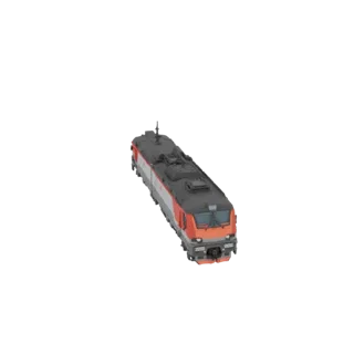 نموذج ثلاثي الأبعاد لقاطرة سكيف الكهربائية 2ES5، بتصميم برتقالي ورمادي، يُنظر إليه من زاوية مرتفعة قليلاً.