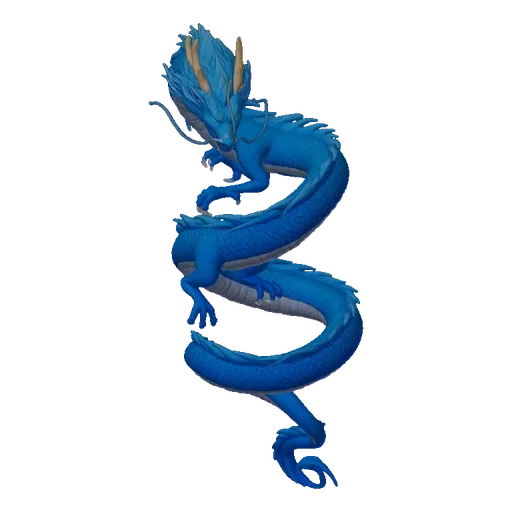 A detailed 3D render of a majestic blue Eastern dragon coiled in a dynamic pose against a black background.