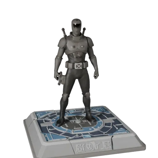 Aperçu du modèle 3D low poly Marqueur d'Objectif Sci-Fi montrant l'échelle, la vue de jeu à trois quarts et les détails de su