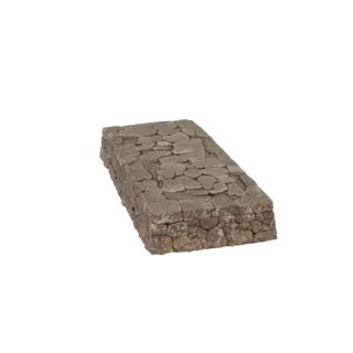 Modèle 3D d'une plateforme rectangulaire en pierre avec un dessus texturé en pavés, isolé sur fond blanc.