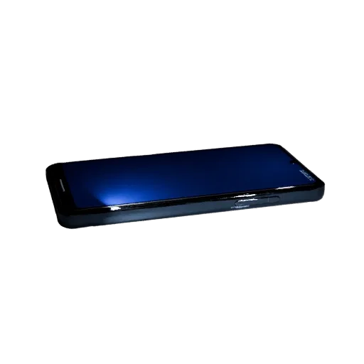 Flagship Smartphone 3D model, three-quarter front view, Unity viewport, showing glass screens, thin device proportions.