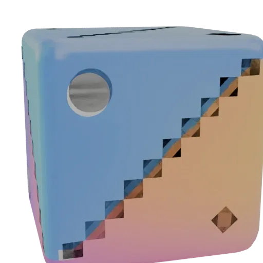 3D cube model with blue-to-peach gradient and stepped pattern