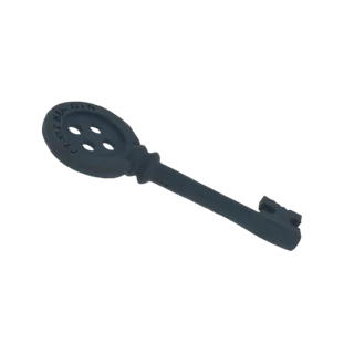 3D model of an ornate oval key with four circular holes in its bow and a detailed bit, presented on a white background.