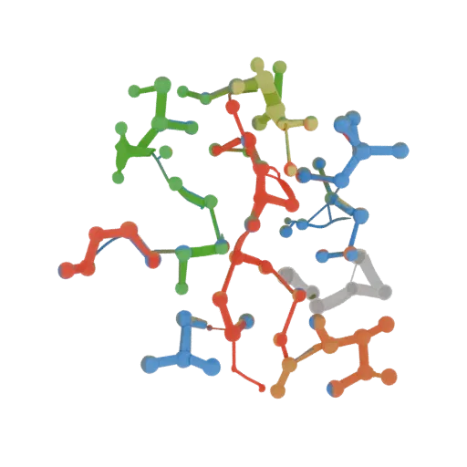 Crystal Protein Chain 3D model, three-quarter front view, AR viewer studio render, showing colored spheres, form detail.