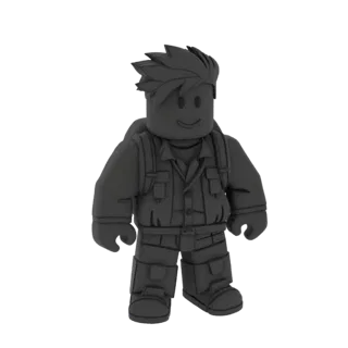 3D model of a stylized adventurer character with spiky hair, wearing a vest and backpack, against a white background.