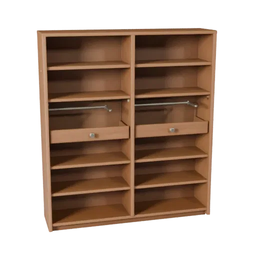 Wall Mounted Bookshelf 3D model, dining room, three-quarter front view, Unreal Engine viewport, painted wood detail.