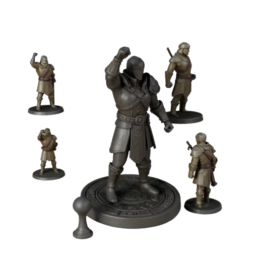 Dungeon Meeple Set realistic 3D model preview showing scale, three-quarter scene view, icon shape and table readability