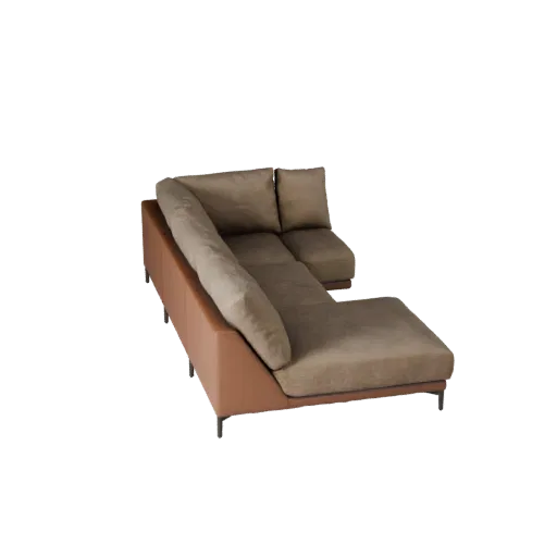 Sectional Modular Couch Realistic 3D model, living room, three-quarter studio render, woven fabric detail.