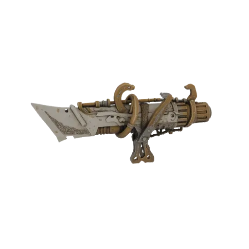 3D model of an ornate fantasy weapon with a serpent motif, featuring a detailed blade and coiled snake elements.