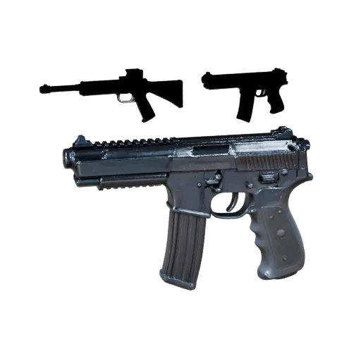 Modello 3D Arma da Allenamento Alta Poligonatura, rendering ravvicinato in studio, mostra metallo verniciato, profilo riconos