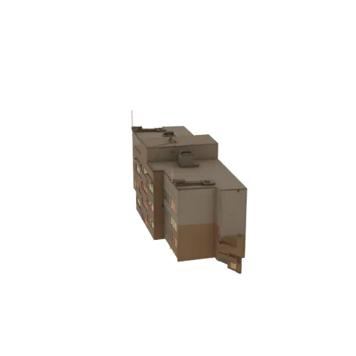 3D model of a modern apartment building with multiple floors and windows, viewed from a slight angle.