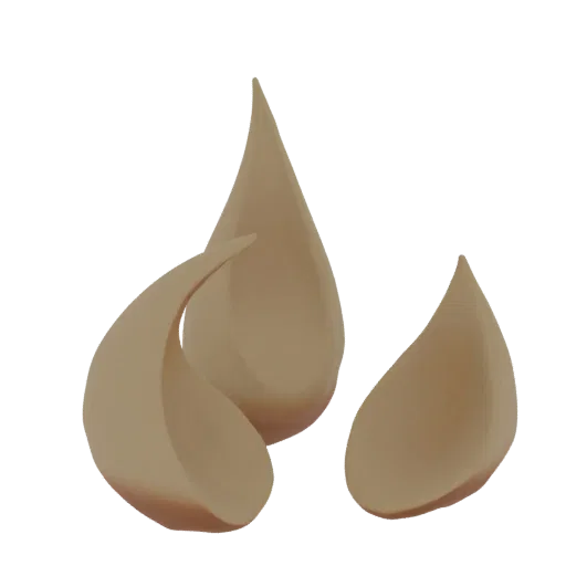 A 3D render of three stylized, smooth garlic cloves with a warm, neutral color, arranged casually.