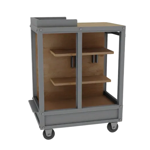 Maker Tool Cart Printable 3D model, isometric STL render, showing steel frames, stable fixtures.
