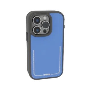 3D model blue iPhone 17 case with camera protection, rear view