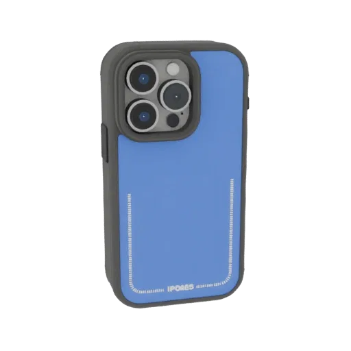 3D model blue iPhone 17 case with camera protection, rear view
