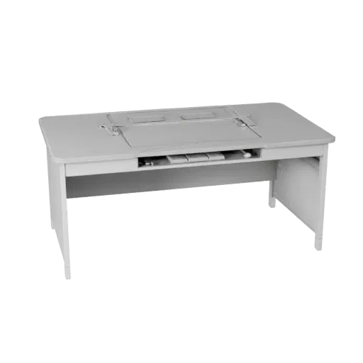 Minimal Desk Organizer 3D model, three-quarter front view, Unity viewport, showing plastic, desk-scale silhouettes.