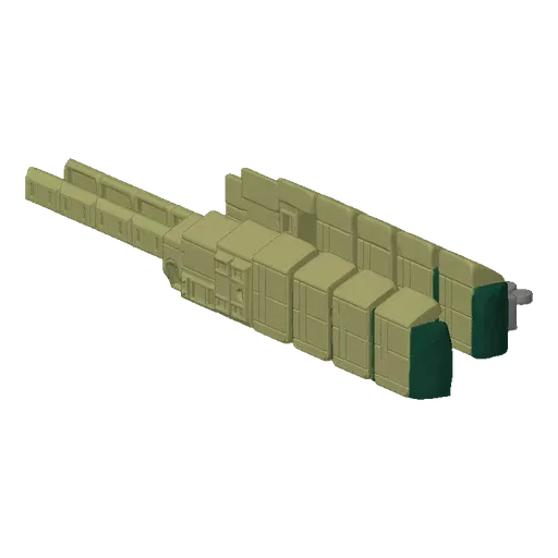 A 3D render of modular sci-fi cargo containers, showing several interlocking beige-colored units with detailed paneling and f