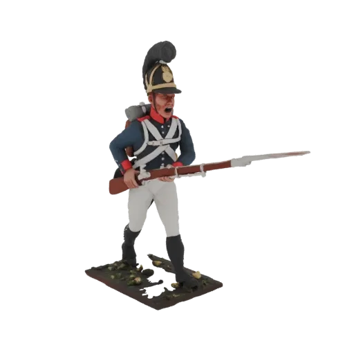 3D model of a French Imperial Guard Grenadier in uniform, holding a musket, standing on a textured base.
