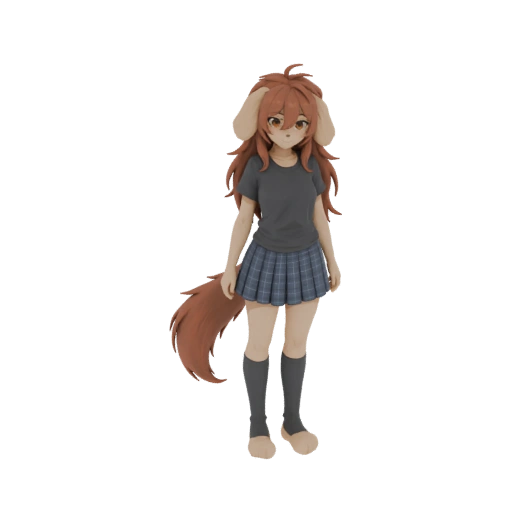 Anime Dog Girl with Plaid Skirt 3D Model