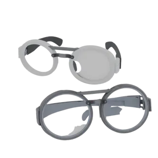 Round Goggles Printable 3D model, isometric STL render, showing transparent lenses, face-worn scale.