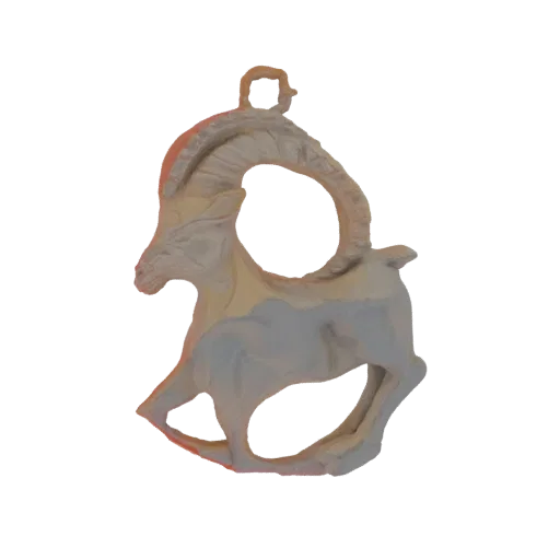 3D model of a stylized Ibex in a leaping pose, with a loop for use as a pendant.