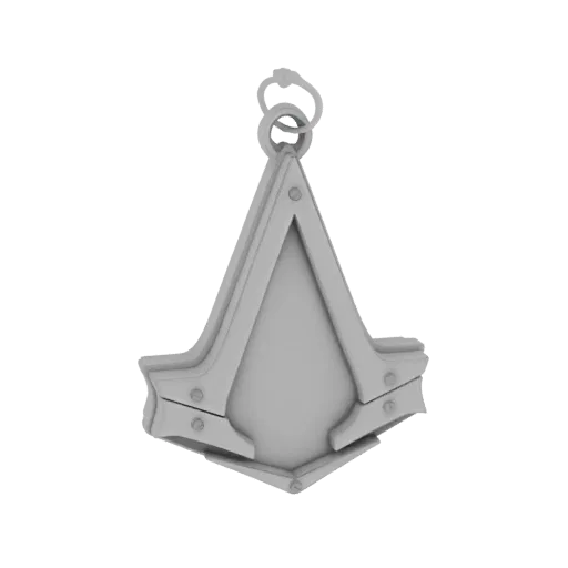 3D model render of a grey Assassin's Creed Hidden Blade pendant with a loop for hanging.
