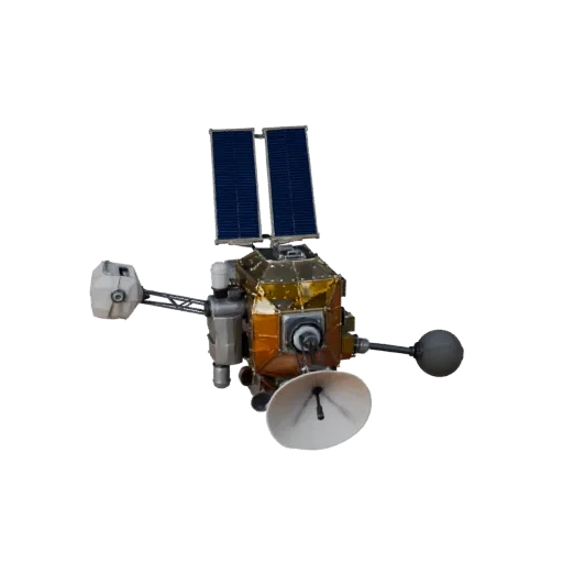 Communication Orbital Telescope Realistic 3D model, three-quarter studio render, showing solar panels, form detail.