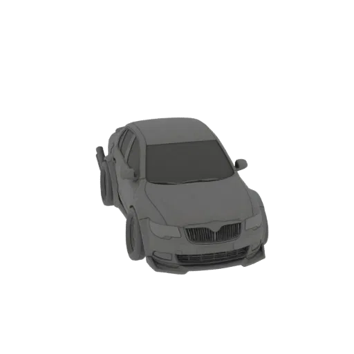 A 3D model render of a gray, aggressive-looking sedan with a sporty body kit and dark tinted windows, isolated on a white bac