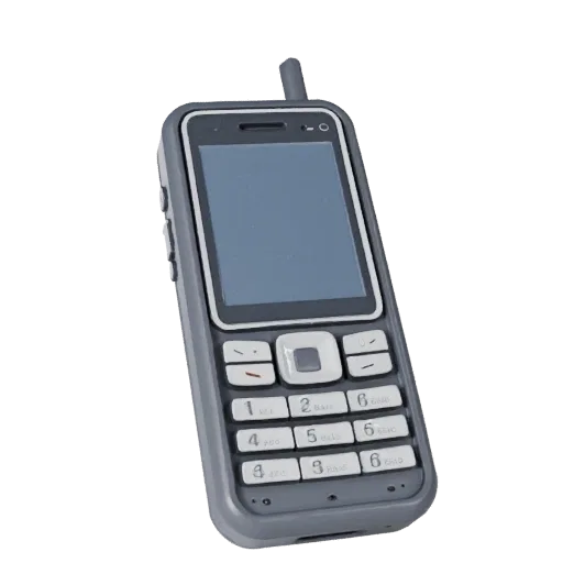Rugged Retro Mobile Phone Realistic 3D model, three-quarter studio render, showing glass screens, form detail.
