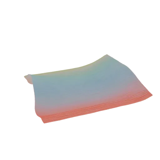 3D model of a paper sheet, curved like a wave, with gradient coloring from red to blue and yellow.