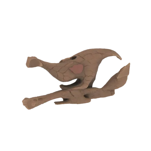 3D model of a dragon skull with a cracked earth texture, presented on a white background.