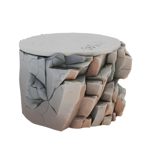 3D model of a cracked rock pedestal with a flat top, showing detailed stone texture and fissures.