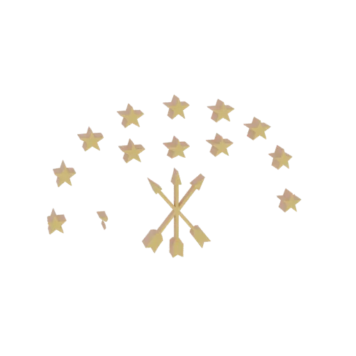 3D render of a golden arch of stars above crossed golden arrows, symbolizing guidance and direction.