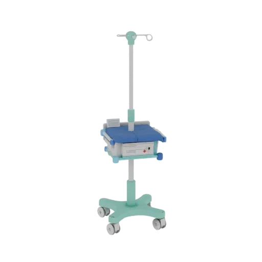 Emergency IV Stand Realistic 3D model, three-quarter studio render, showing painted metal, clinical silhouette.