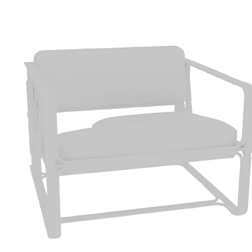 3D-Modell-Rendering eines modernen Loungesessels mit hellfarbigem, gepolstertem Sitz und Rückenlehne sowie einem minimalistis