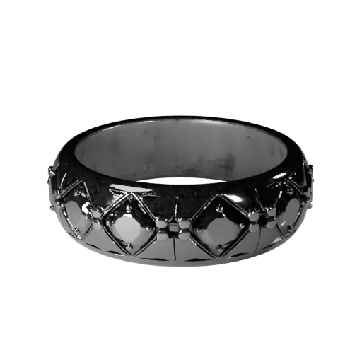 Signet Wedding Band game ready 3D model, side view studio render, with calibrated ring silhouette and material reads.