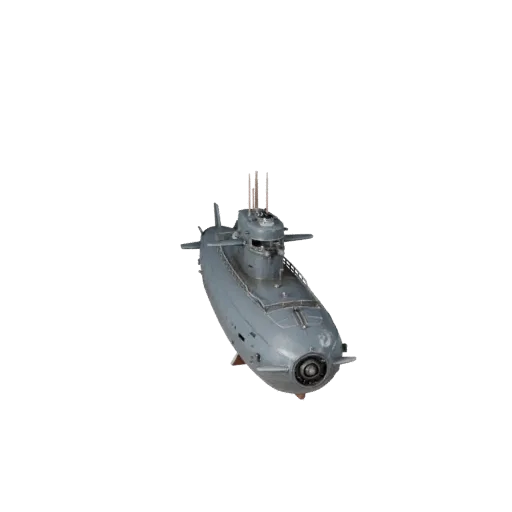 Modelo 3D de submarino vintage, vista de estudio a tres cuartos, activo de vehículo listo para animación con perfil de casco