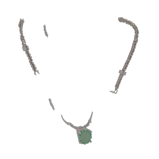 Emerald Necklace product viz 3D model, three-quarter studio render, with clean topology and PBR shading on the necklace.
