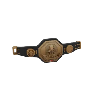 3D model of a championship belt with a central gold plate featuring a stylized octopus emblem and ornate details on a black s