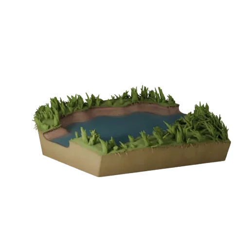 Swamp Pool Terrain Unreal Engine 3D model, top-down viewport view, showing wet stone, mud shelves.