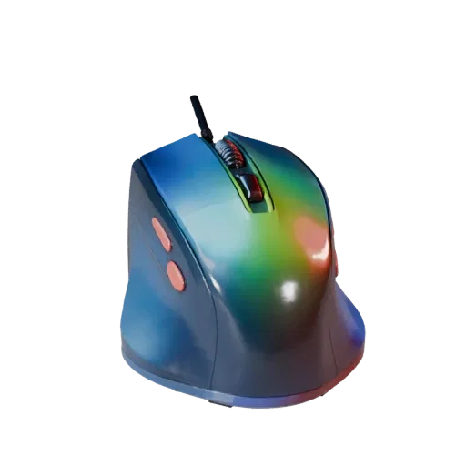 Rgb Mouse High Poly 3D model, close-up studio render, showing plastic shells, desktop scale.