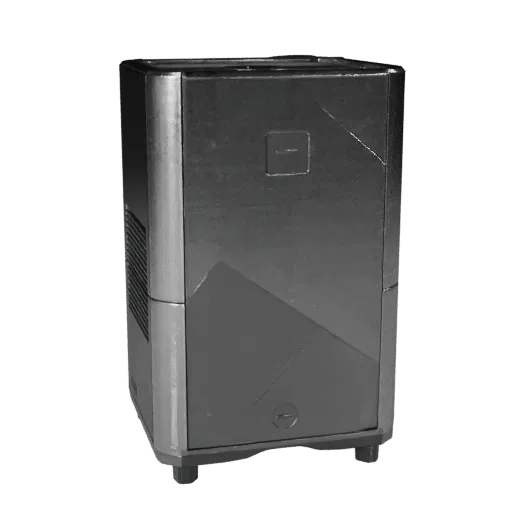 Stainless Air Purifier Low Poly 3D model, home interior, game viewport three-quarter view, plastic detail.