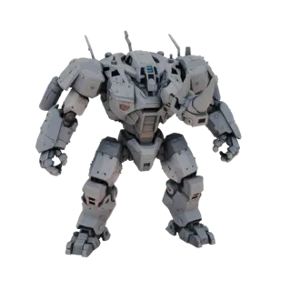 3D model of an armored combat rhinoceros robot, standing in a defensive pose, with detailed armor and futuristic design.