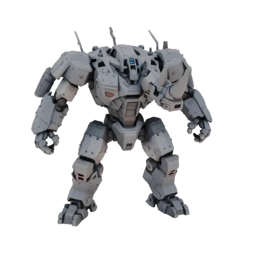 Modello 3D di robot rinoceronte da battaglia corazzato in posa difensiva, con armatura dettagliata e design futuristico.