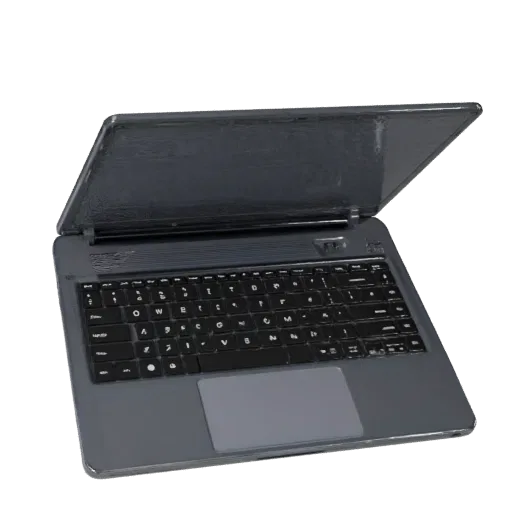 Ultrabook Portable Workstation Modular 3D model, isometric modular kit view, showing brushed metal, open lid angle.